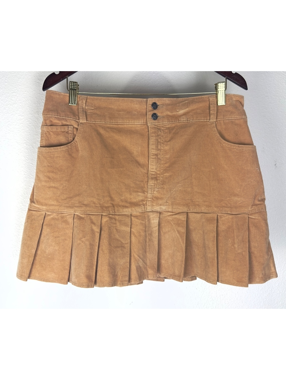 Hollister Womens L Corduroy Pleated Mini Skirt Tan Brown High Rise Y2K Preppy